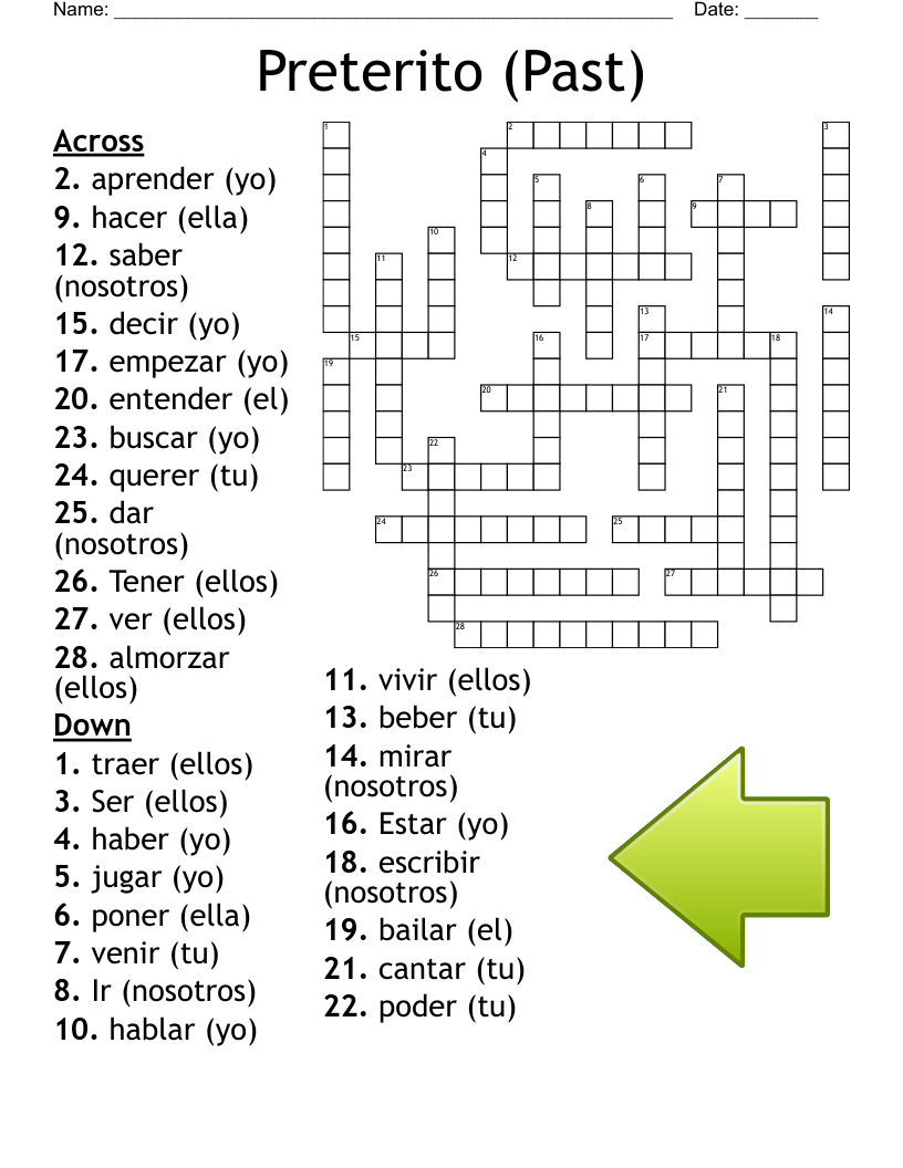 Preterito (Past) Crossword