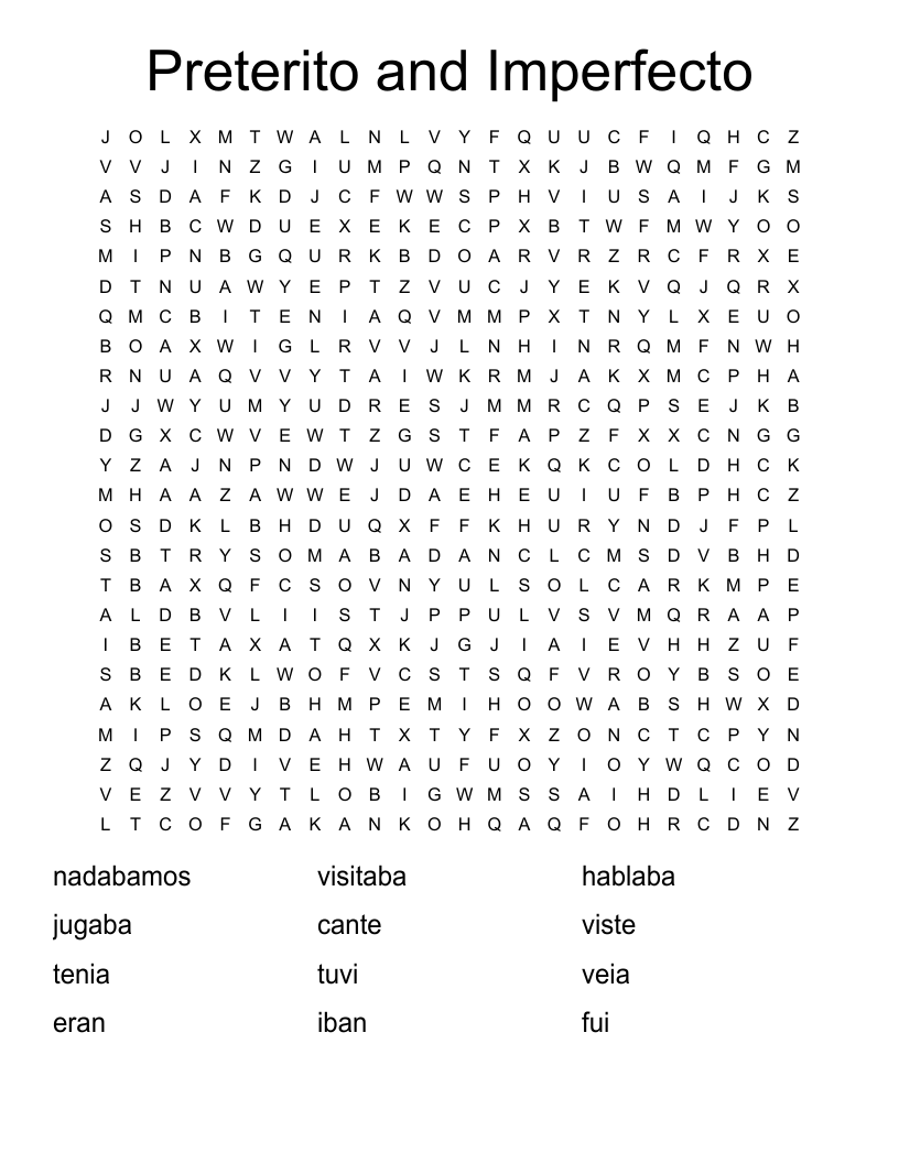Preterito and Imperfecto Word Search