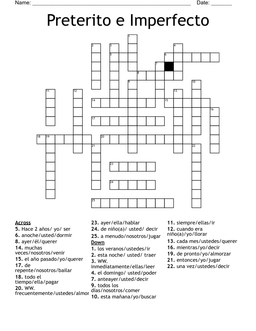 Preterito e Imperfecto Crossword