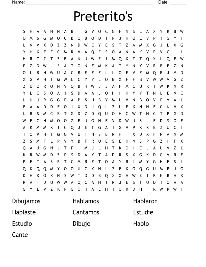 Preterito's Word Search