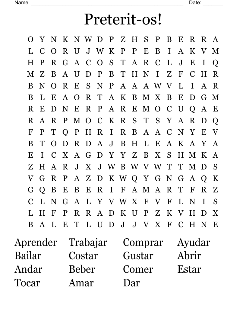 Preterit-os! Word Search