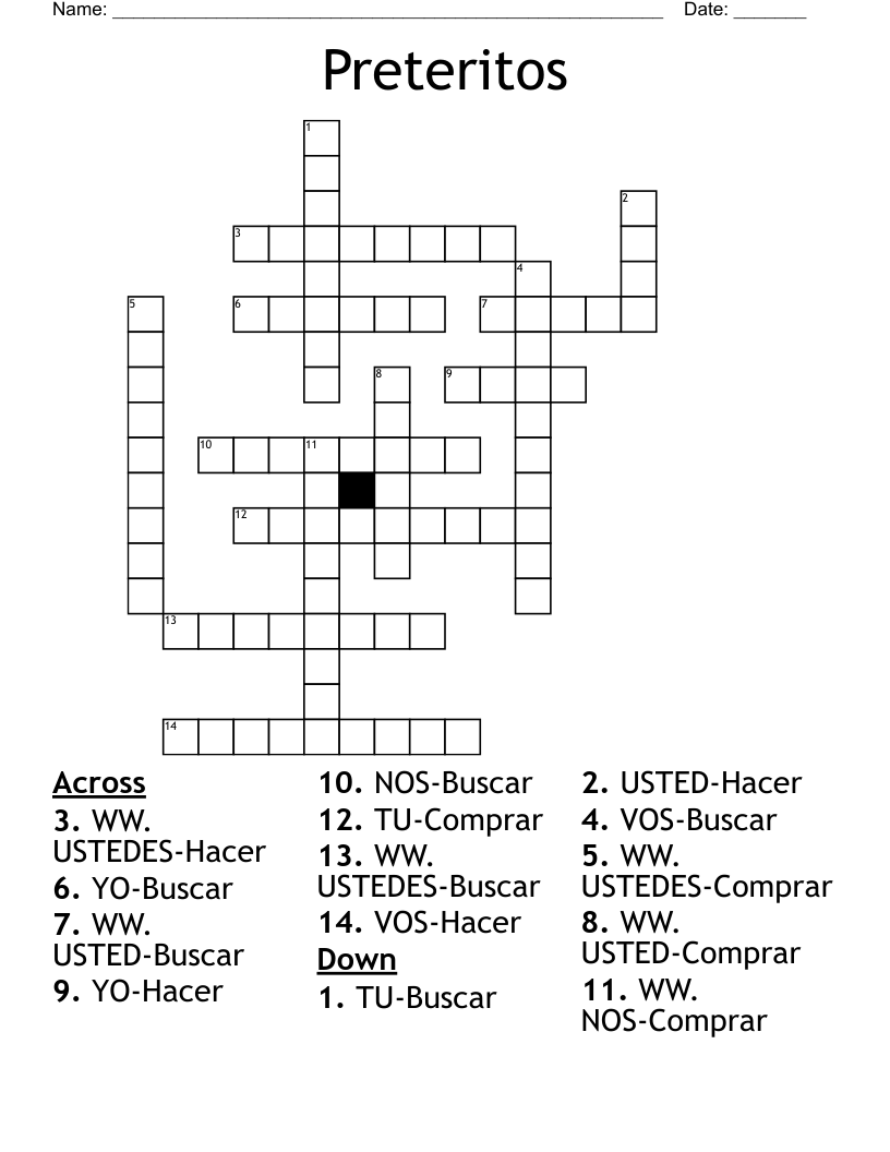 Preteritos Crossword