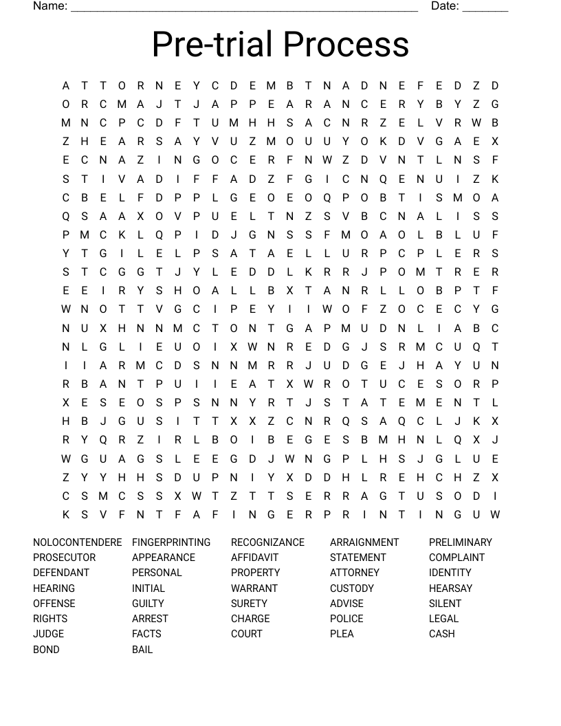 Pre-trial Process Word Search