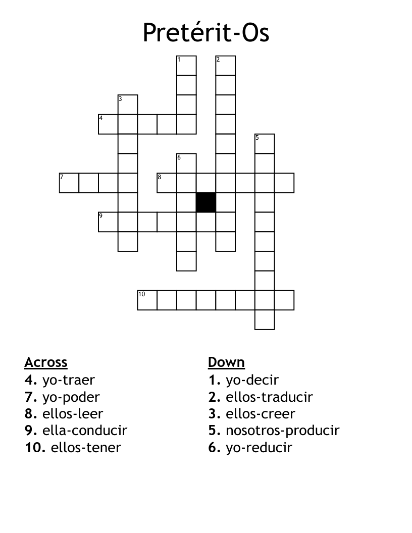 Pretérit-Os Crossword