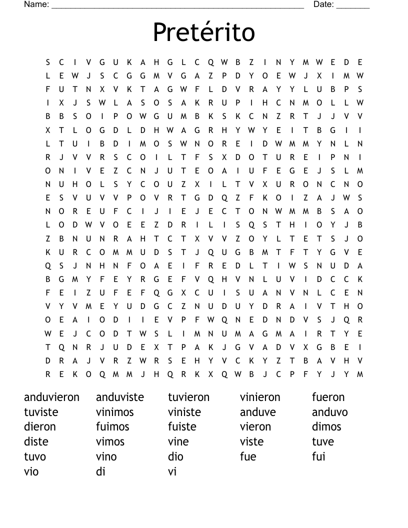 Pretérito Word Search