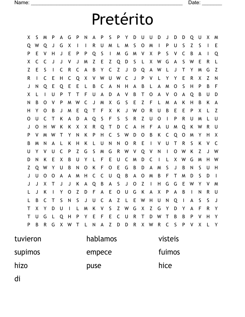 Pretérito Word Search