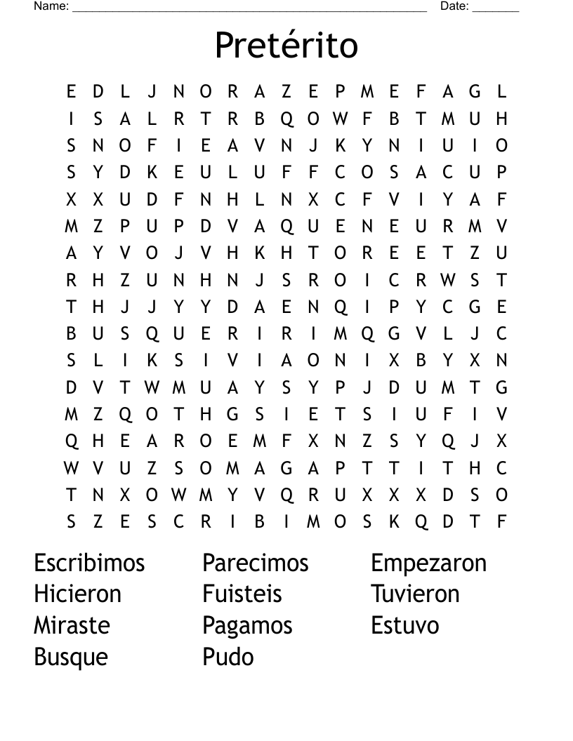 Pretérito  Word Search
