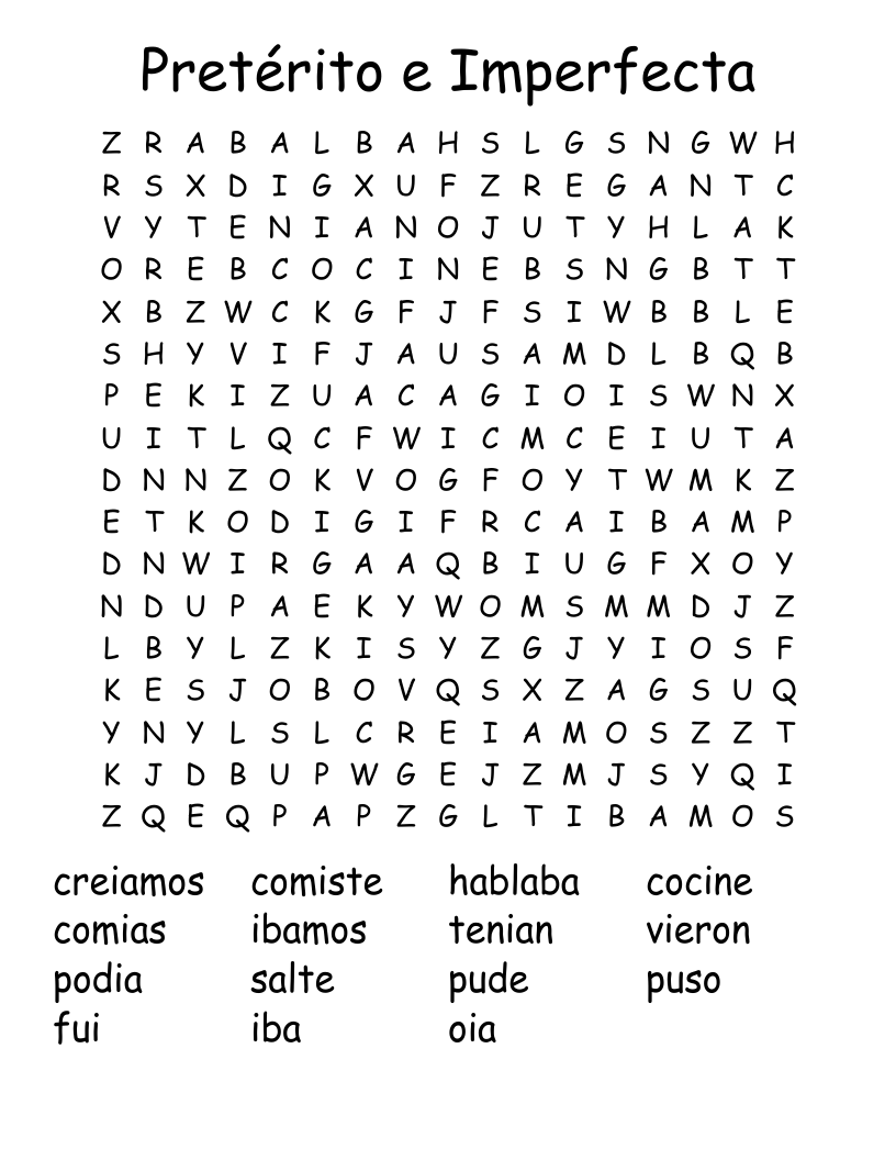 Pretérito e Imperfecta Word Search