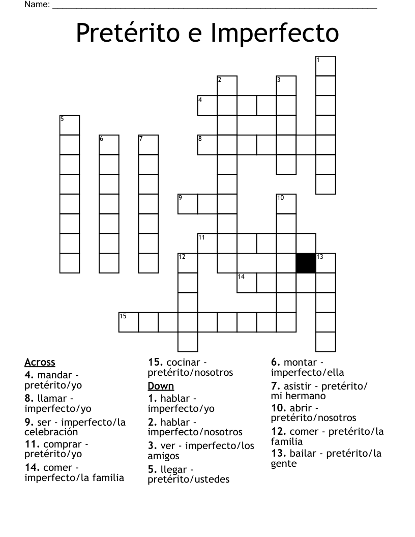 Pretérito e Imperfecto Crossword