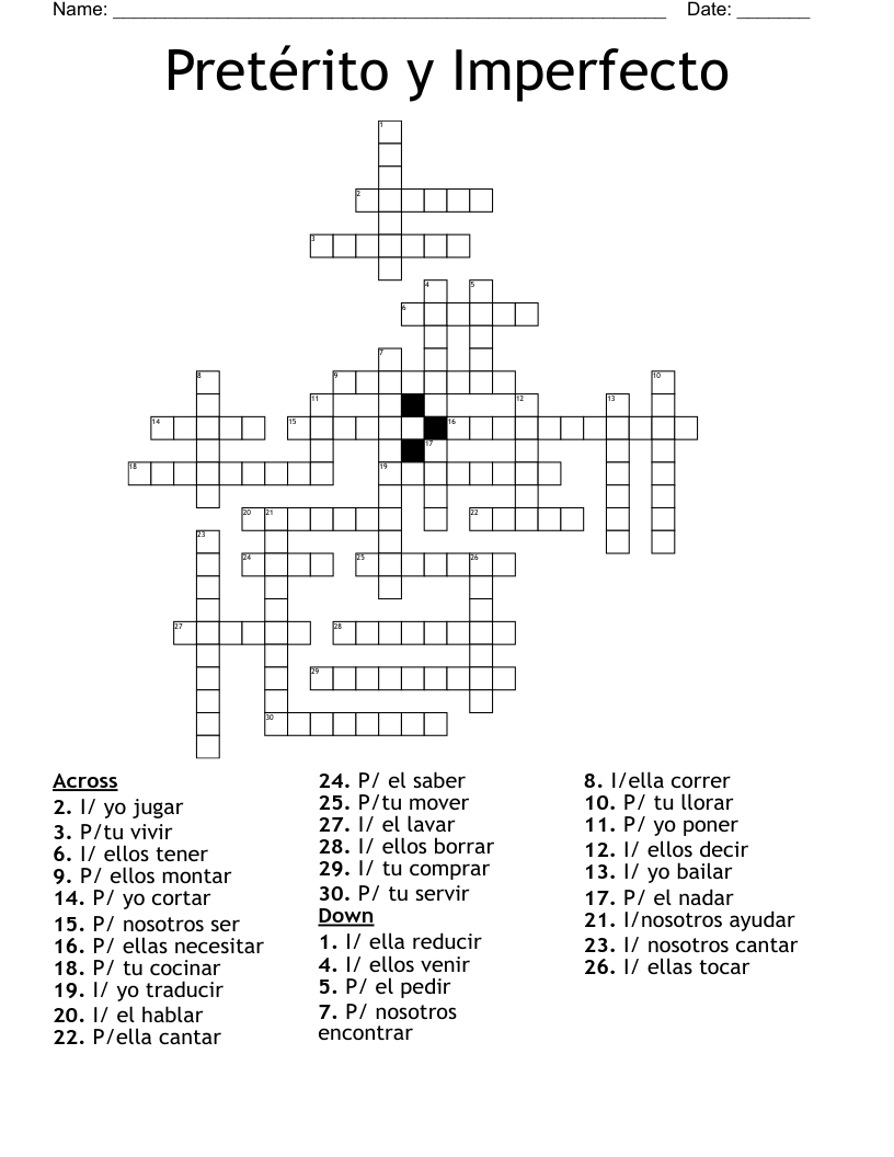 Pretérito y Imperfecto Crossword