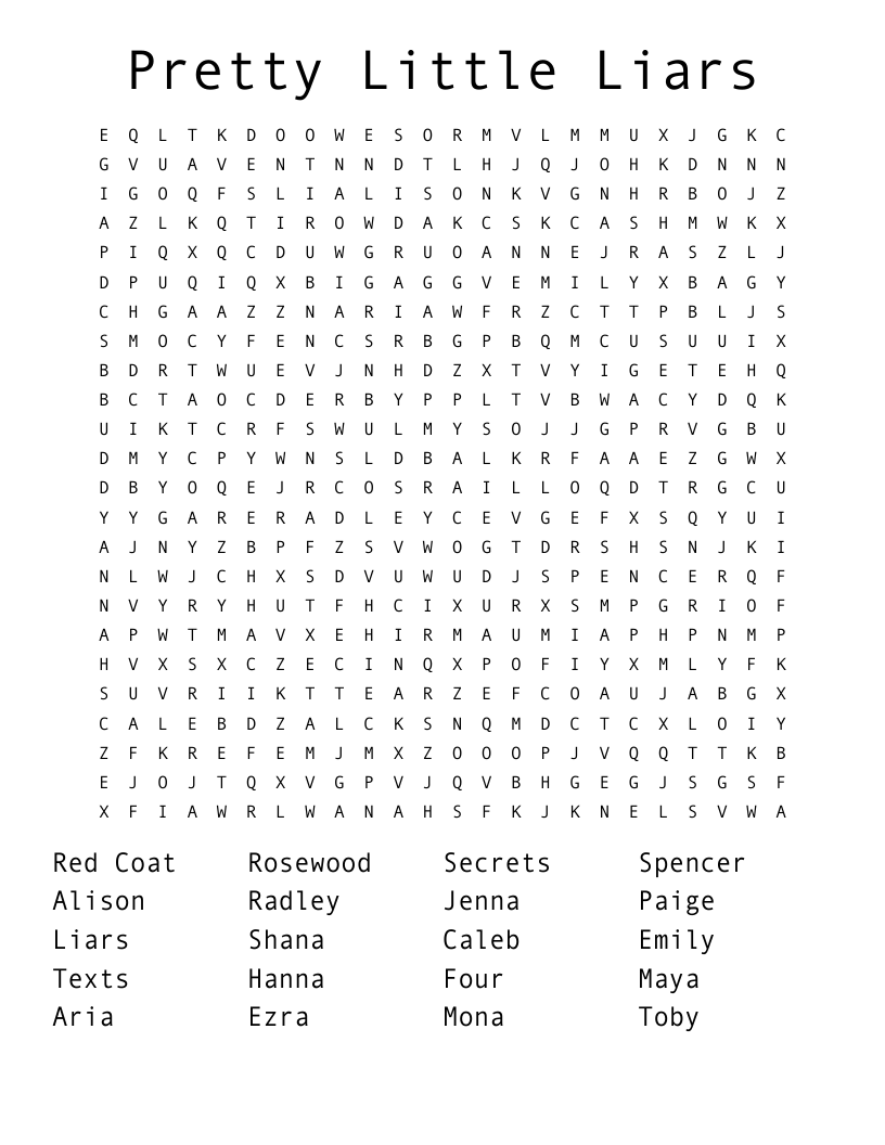 Pretty Little Liars Word Search