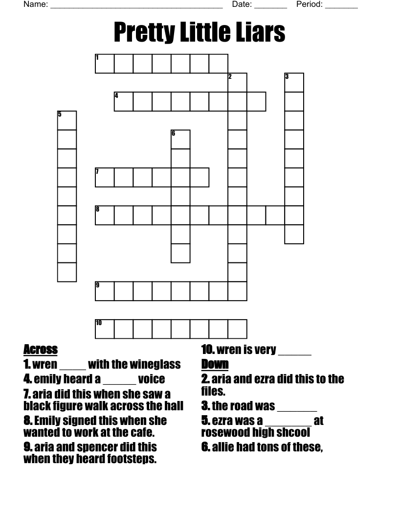 Pretty Little Liars Crossword