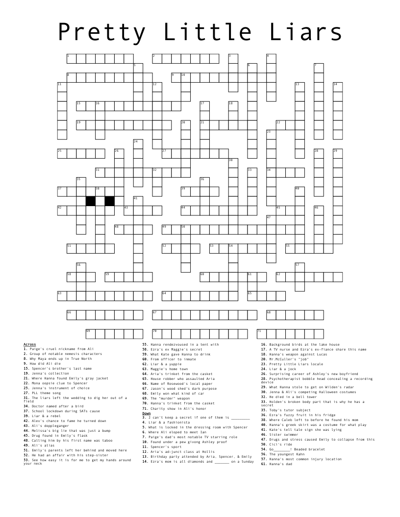Pretty Little Liars Crossword