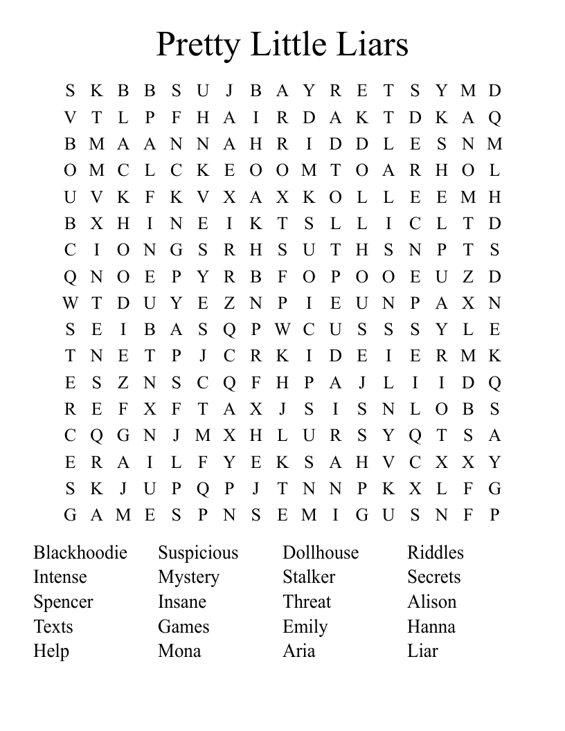 Pretty Little Liars Word Search