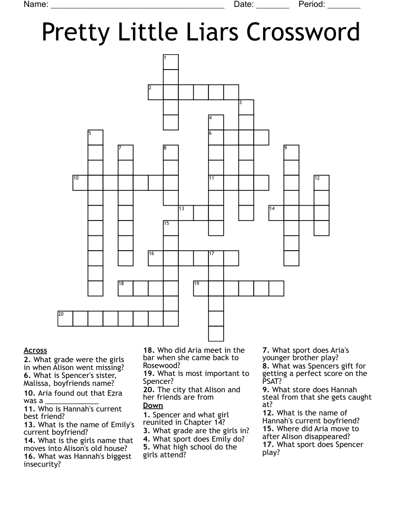 Pretty Little Liars Crossword