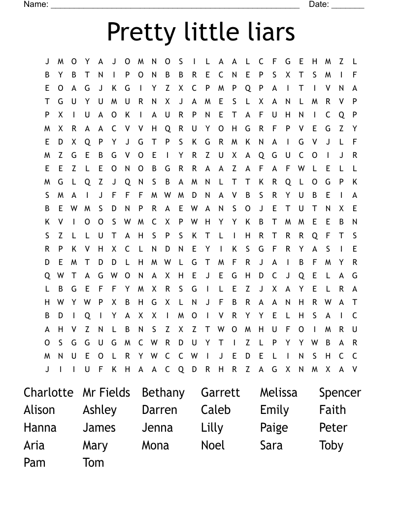 Pretty little liars Word Search
