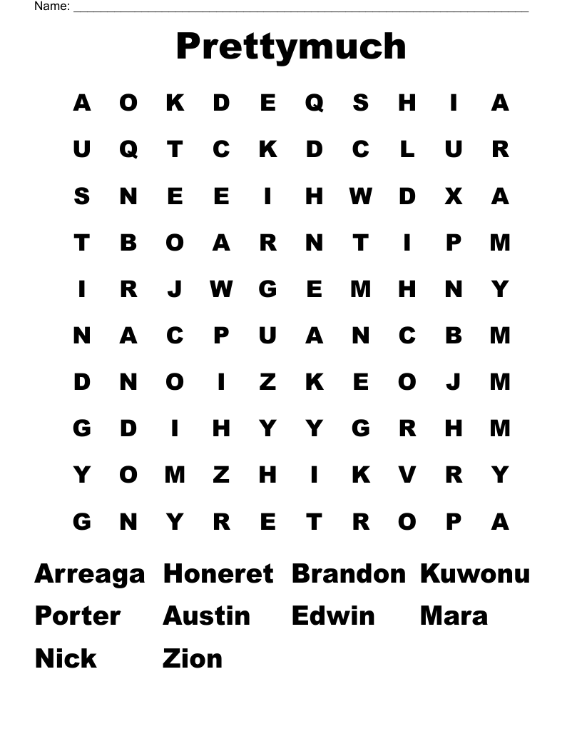 Prettymuch Word Search