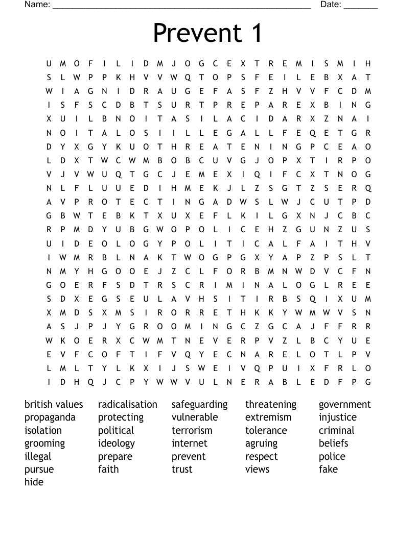 Prevent 1 Word Search