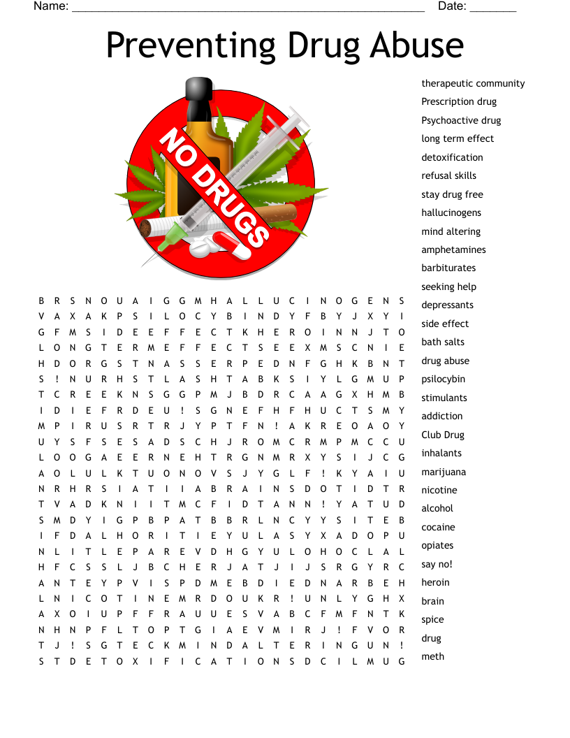 Preventing Drug Abuse Word Search