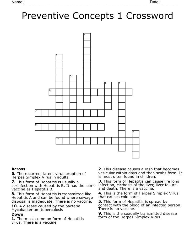 Preventive Concepts 1 Crossword 
