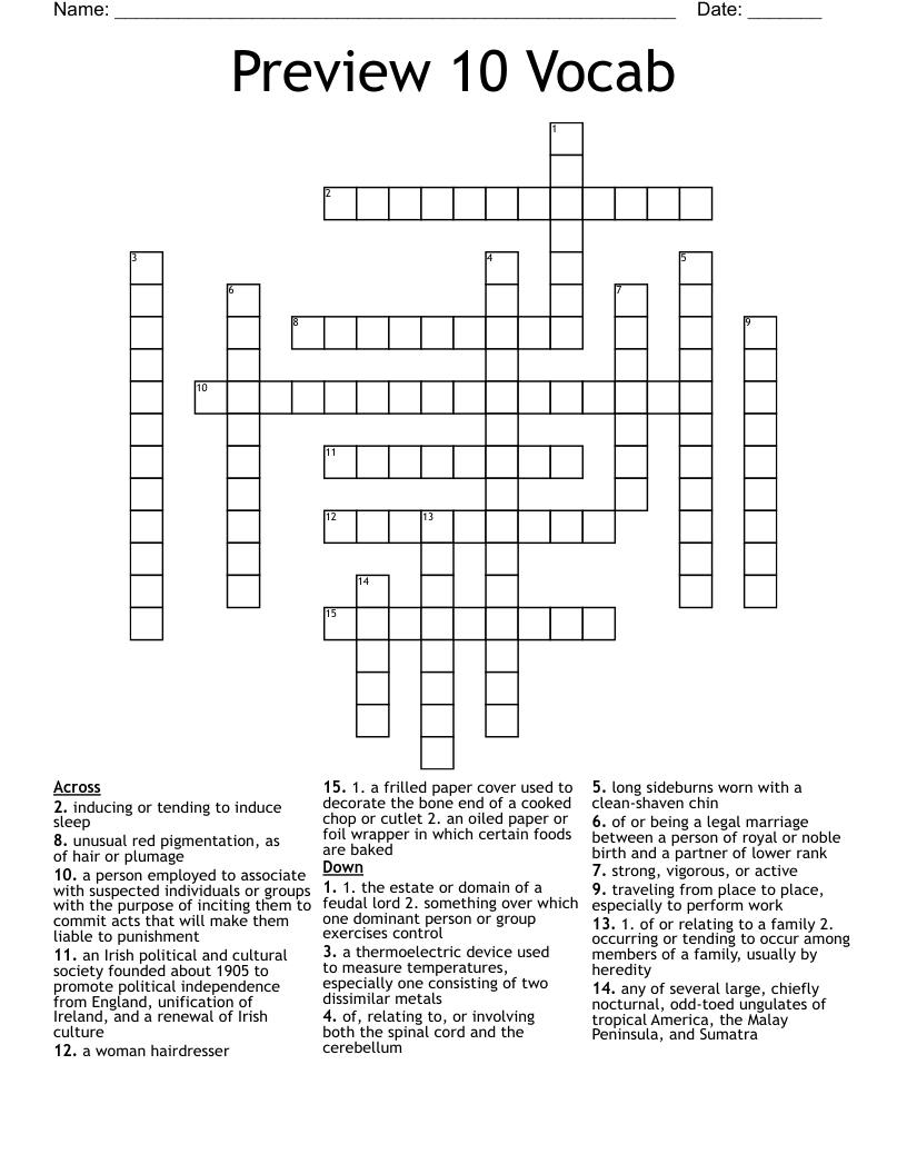 Preview 10 Vocab Crossword