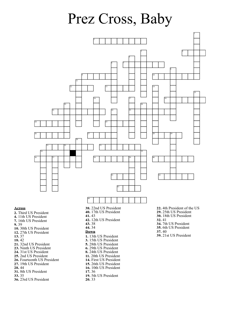 Prez Cross, Baby Crossword