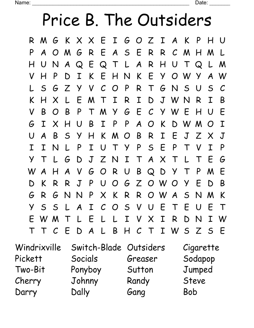Price B. The Outsiders Word Search