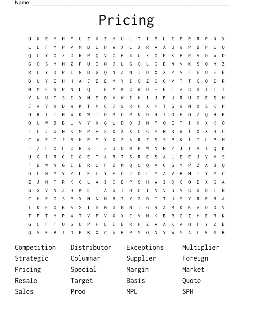 Pricing Word Search
