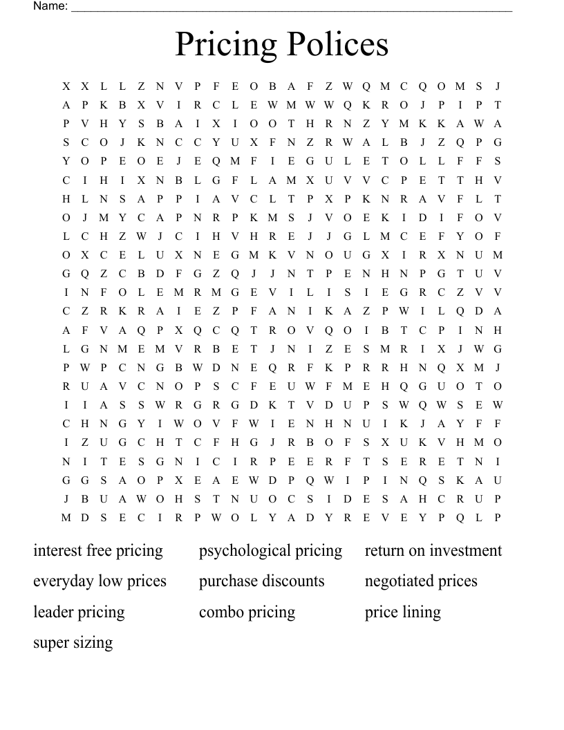 Pricing Polices Word Search