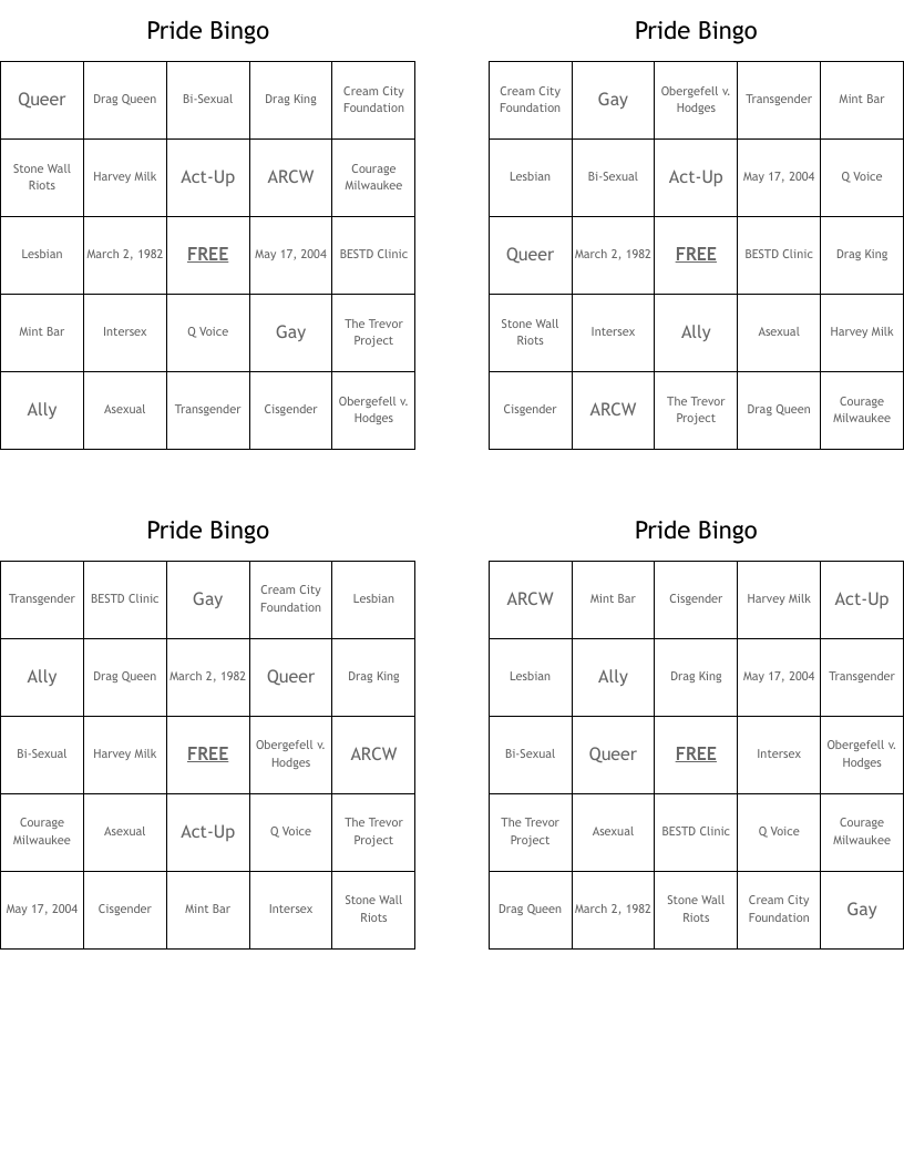 Pride Bingo