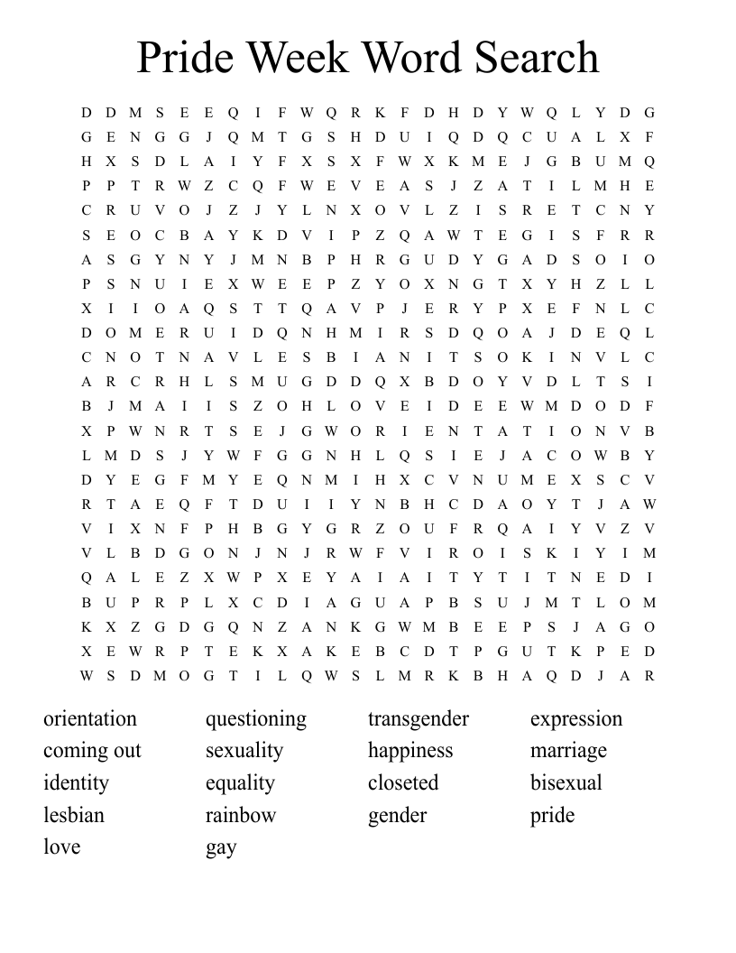 Pride Week Word Search