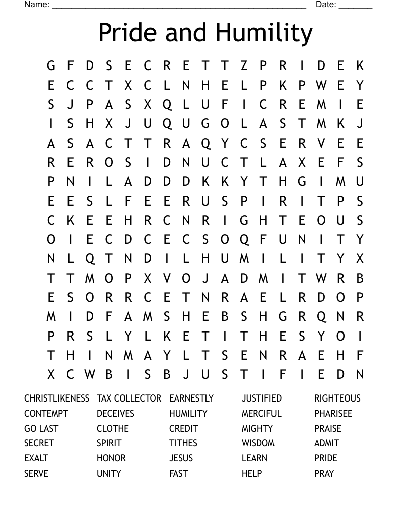 Pride and Humility Word Search