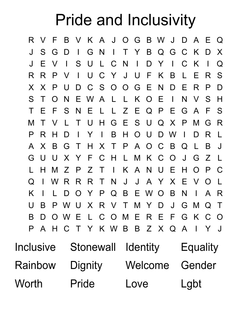 Pride and Inclusivity  Word Search