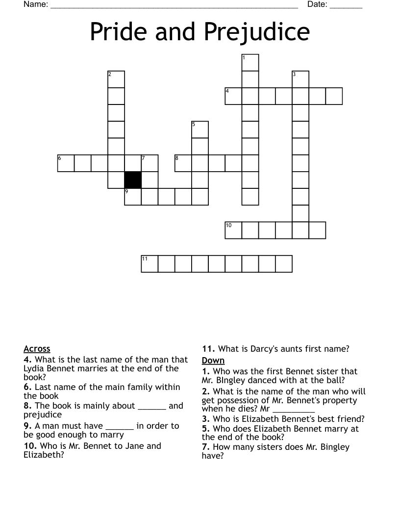 Pride and Prejudice Crossword