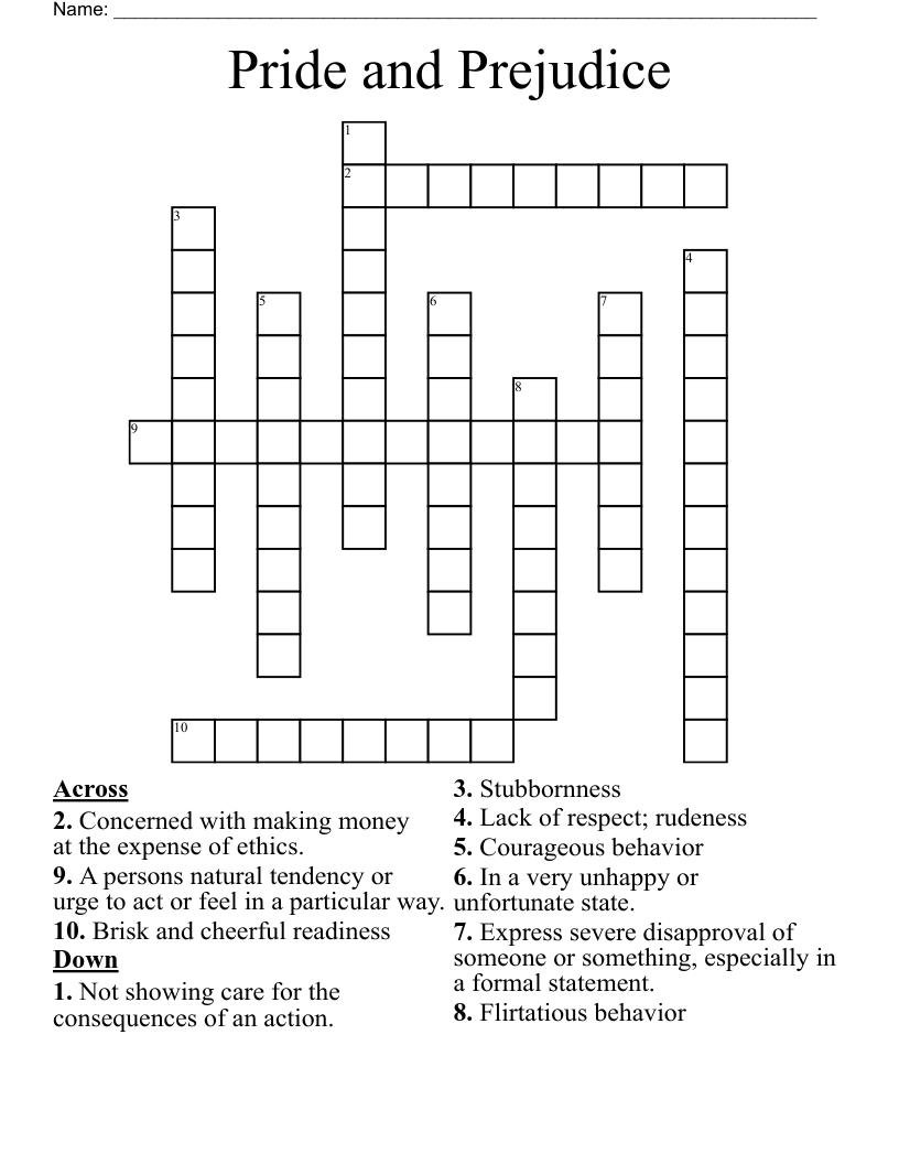 Pride and Prejudice Crossword