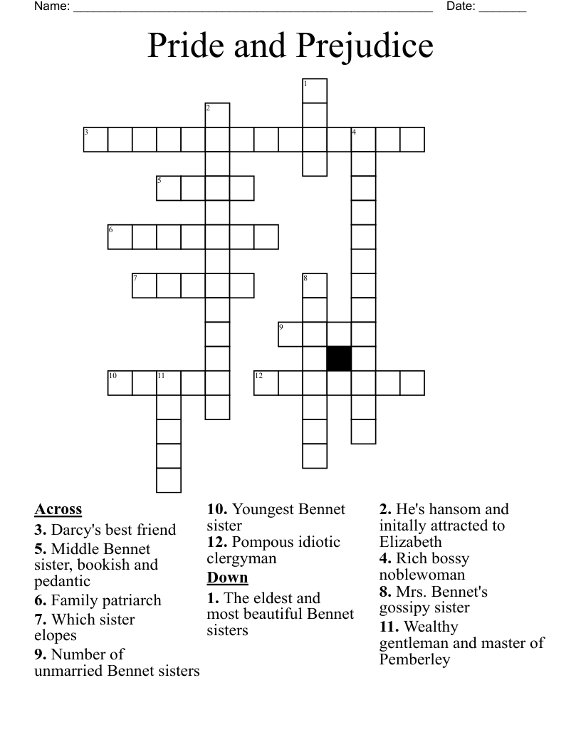 Pride and Prejudice Crossword
