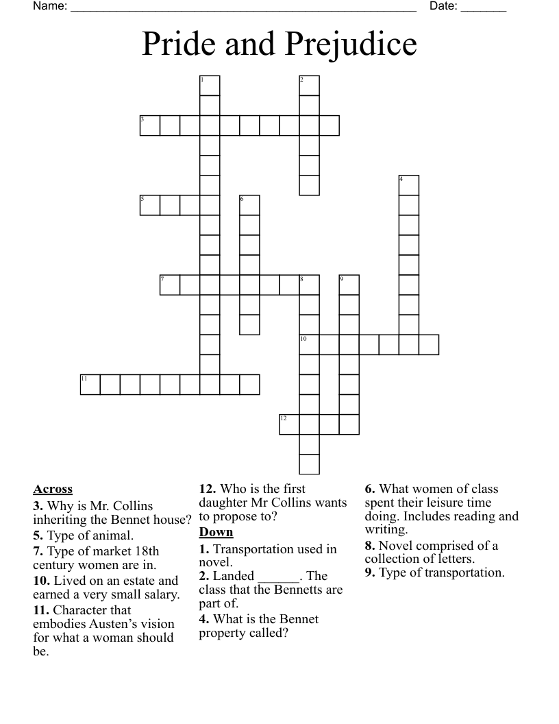 Pride and Prejudice Crossword