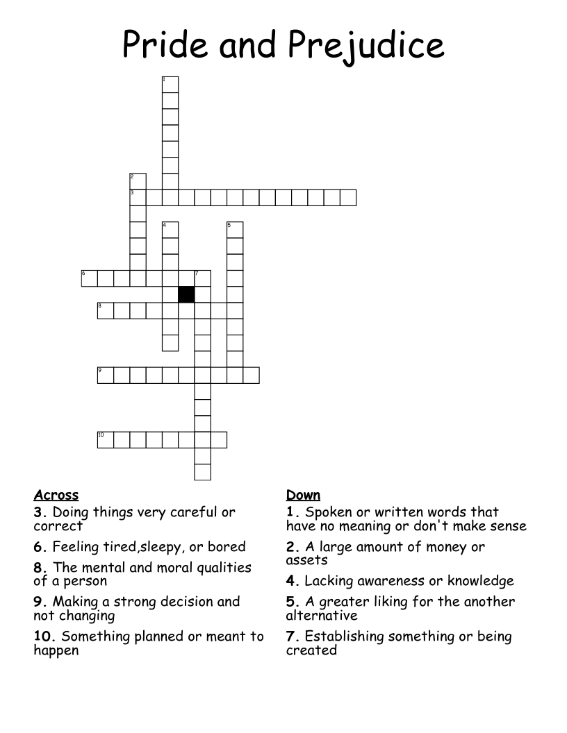 Pride and Prejudice Crossword
