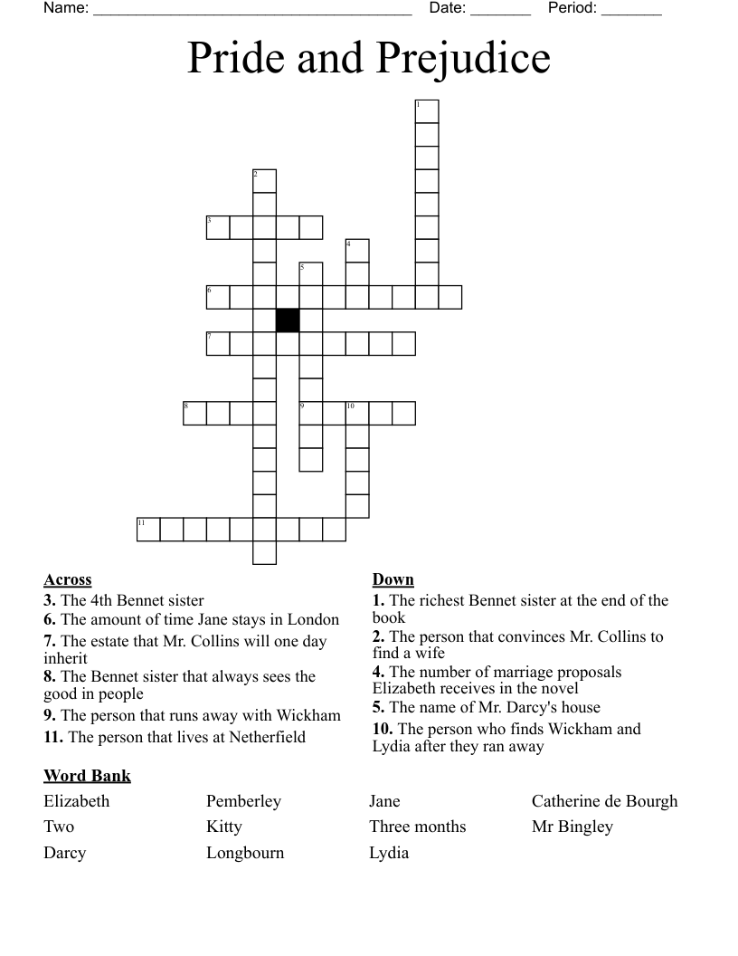 Pride and Prejudice Crossword