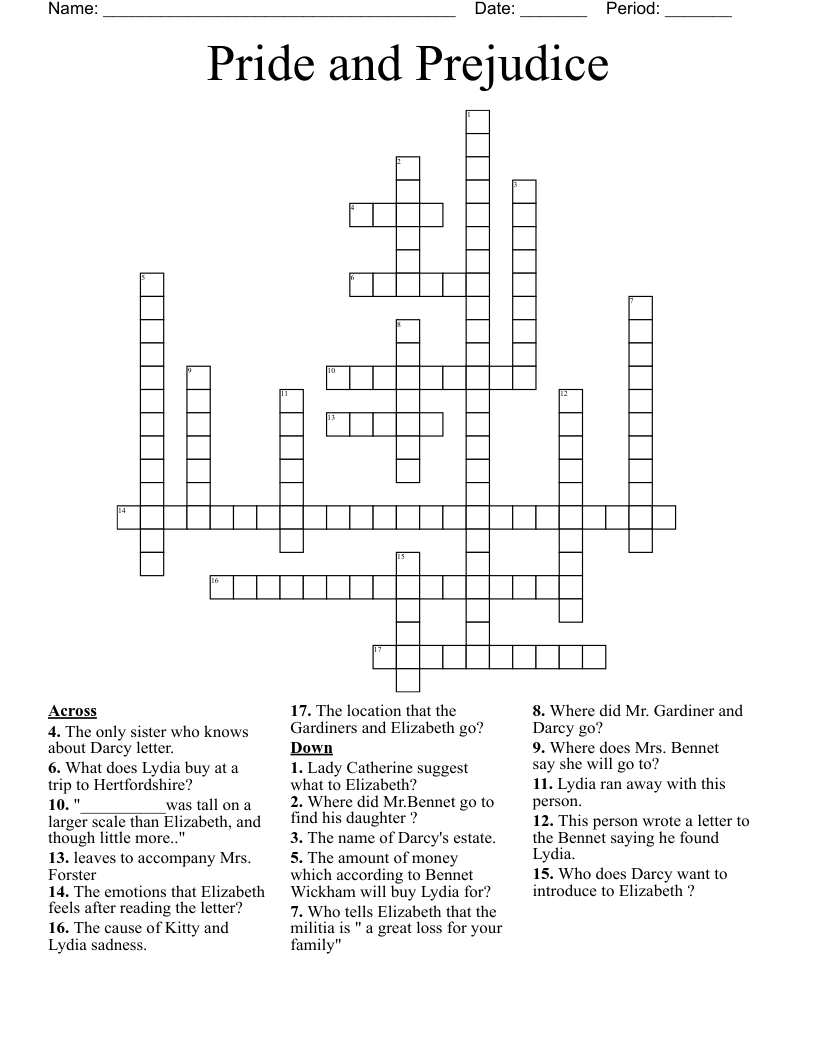 Pride and Prejudice Crossword