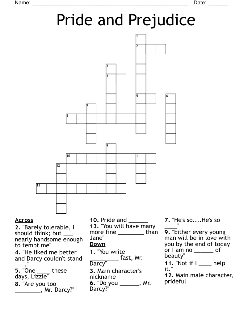 Pride and Prejudice Crossword