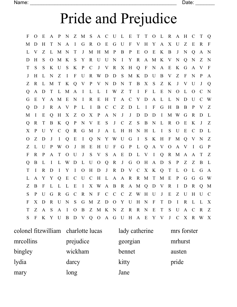 Pride and Prejudice Word Search