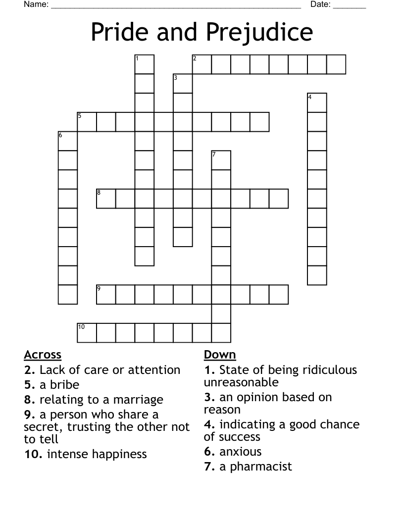Pride and Prejudice Crossword