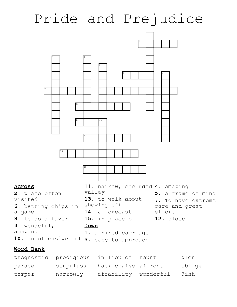 Pride and Prejudice Crossword