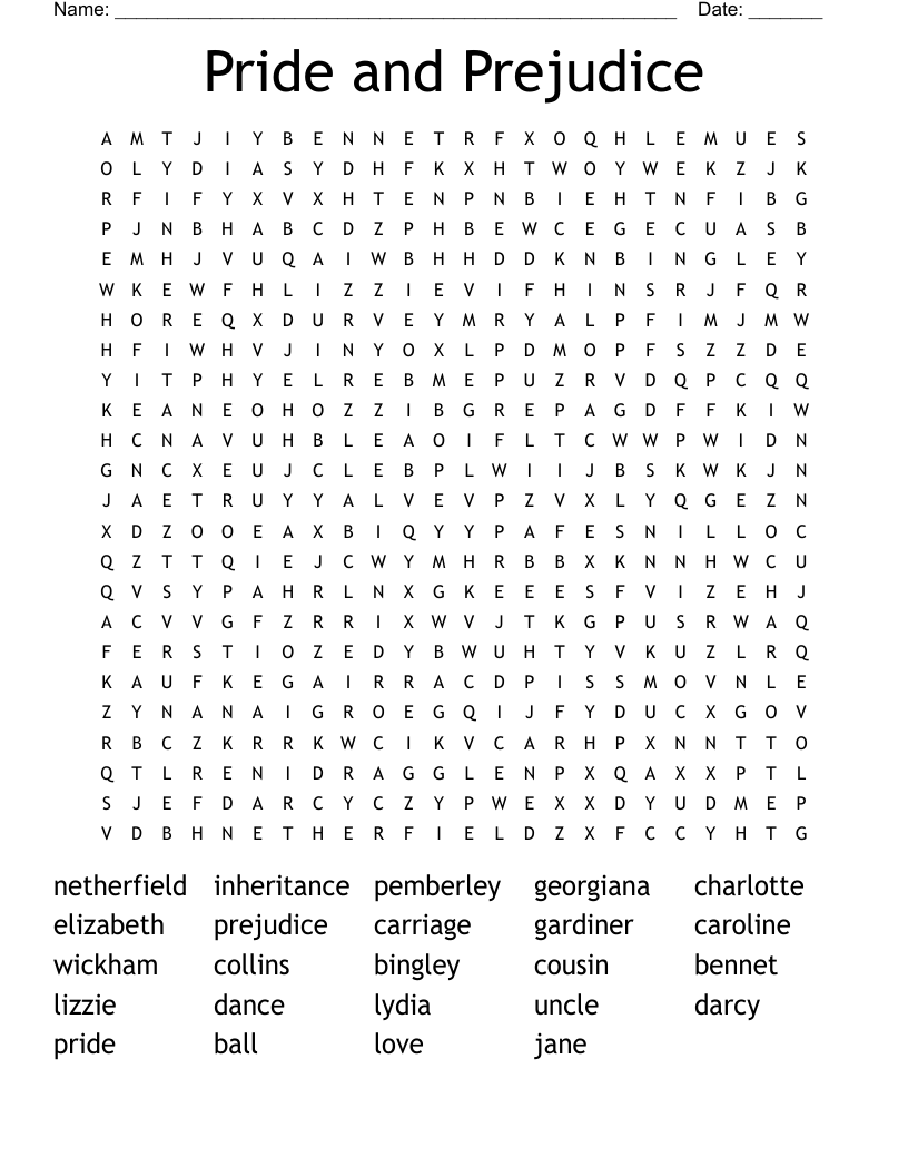Pride and Prejudice Word Search