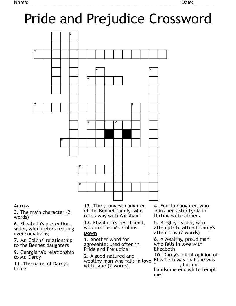 Pride and Prejudice Crossword