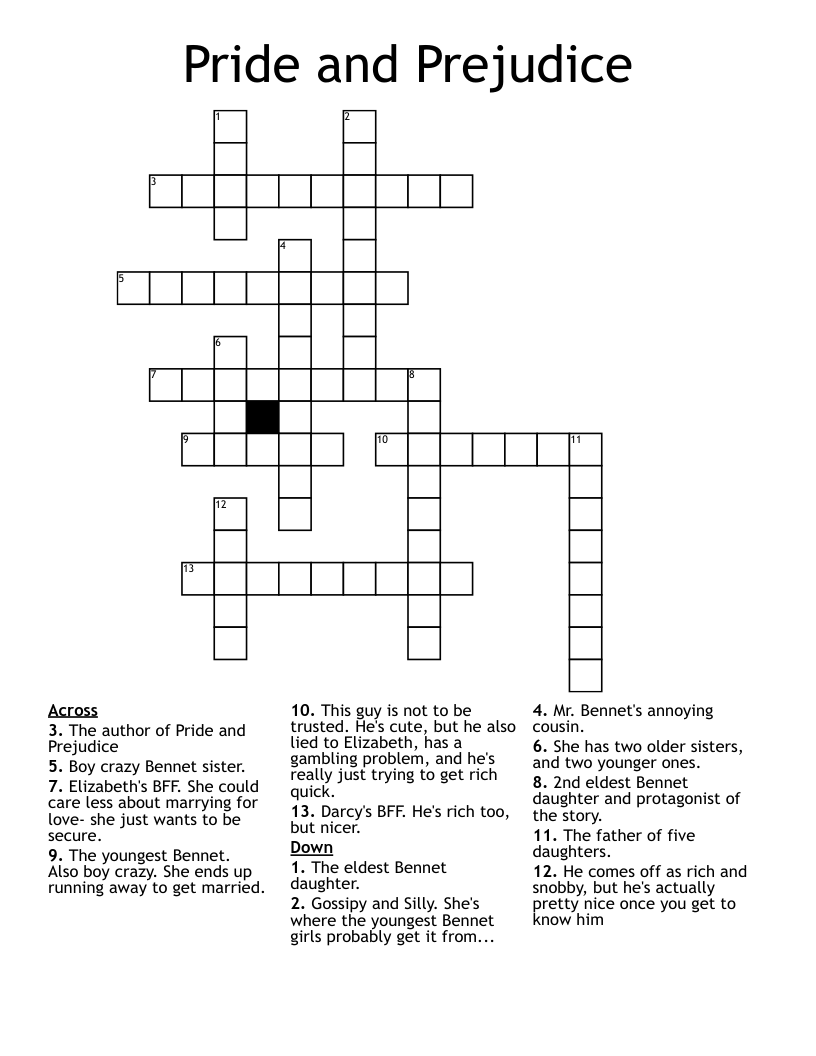 Pride and Prejudice  Crossword