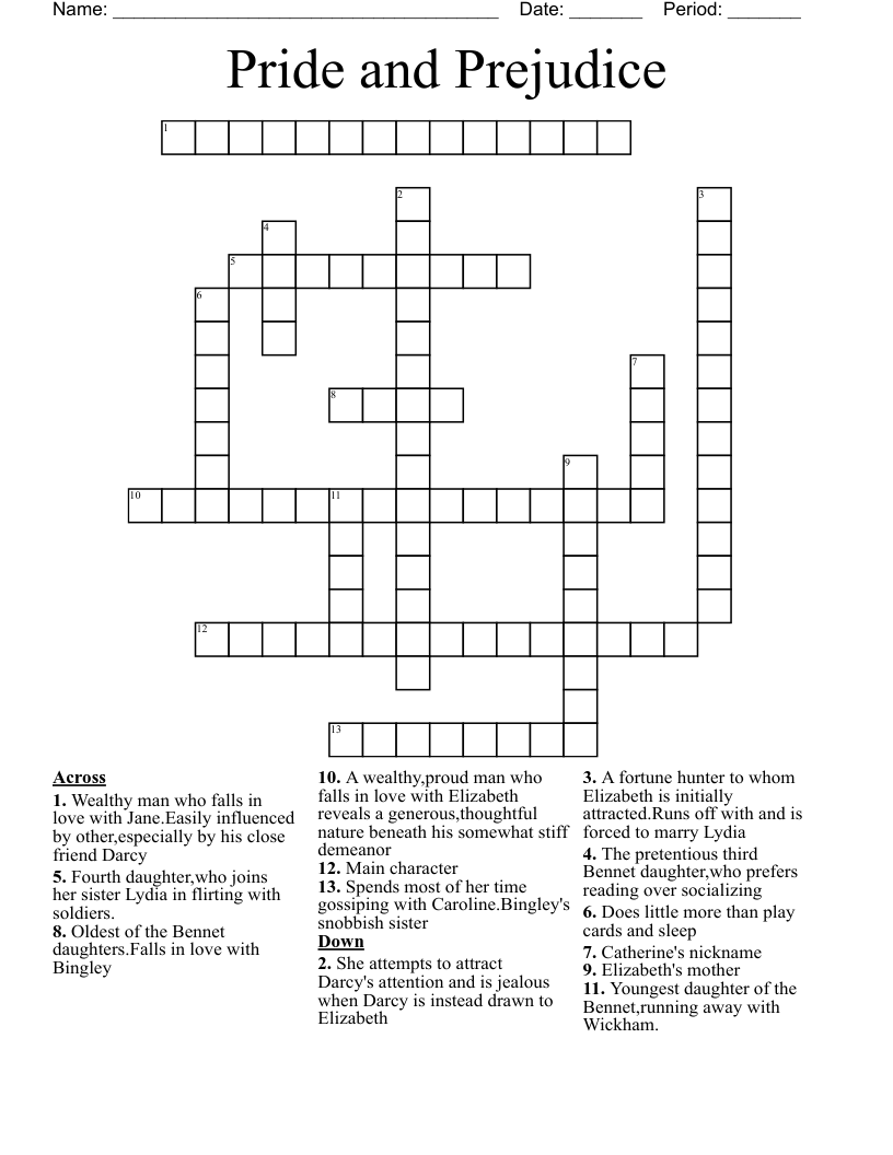 Pride and Prejudice  Crossword