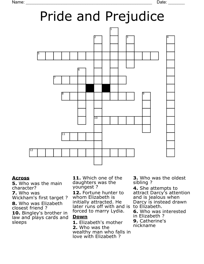Pride and Prejudice  Crossword