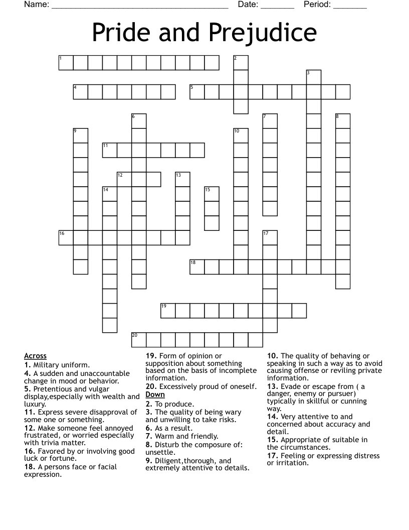 Pride and Prejudice  Crossword
